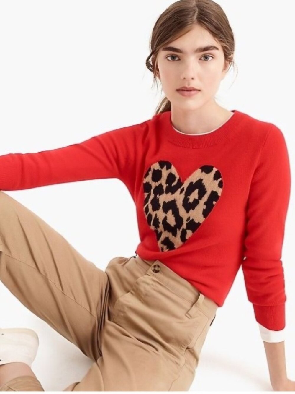 Rachel Zoe Women's Red Soft Knit Pullover Jumper Leopard-print Heart Size M